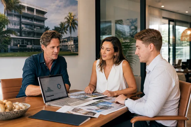 Boutique real estate team reviewing property and visibility evidence